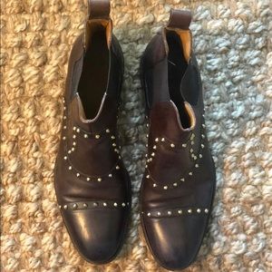 Gucci Gold Studded Brown Leather Ankle Boots